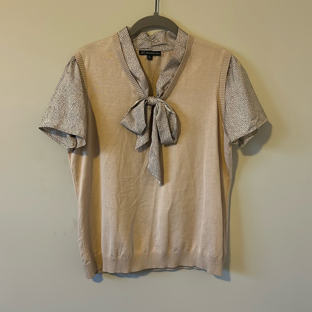 Sweater vest with attached blouse by Adrianna Papell in tan, size M.
